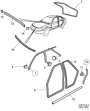 rear door seal left or right saab 900 NG and 9.3 - 5 doors Body parts