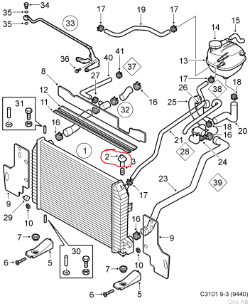 water radiator support saab 9.3 II Cooling system