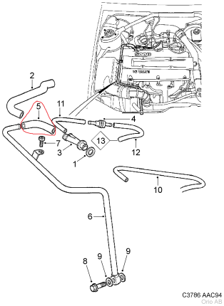 oil vapour recirculation valve hose (breather fitting) saab 9.3, 900 NG Lubricating System